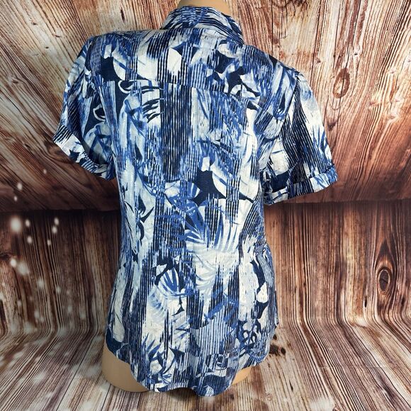 NEW Christopher & Banks Size Medium Linen Blend Button Collar Short Sleeve Top - Picture 3 of 9